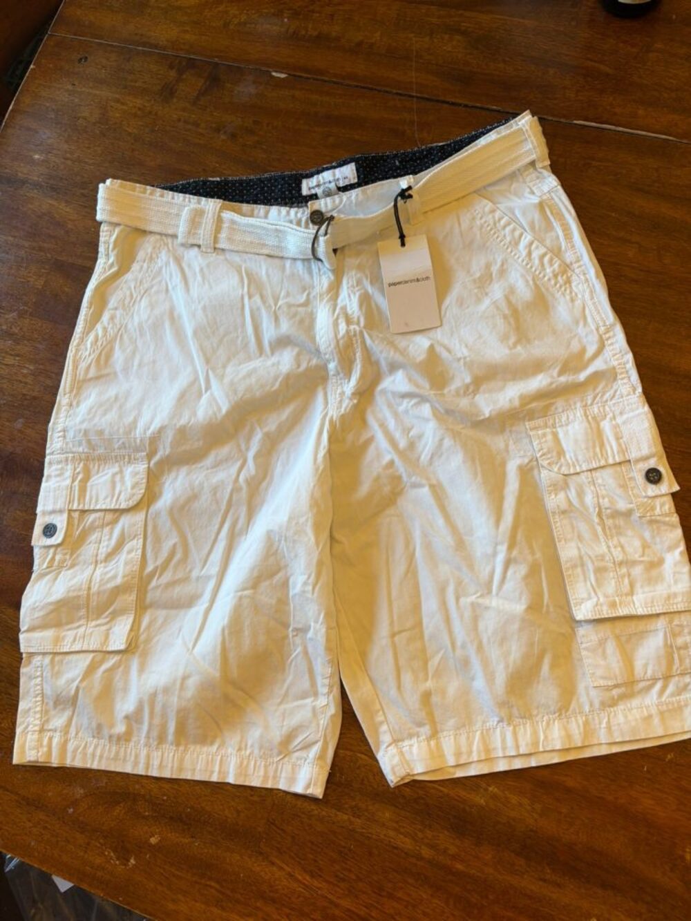 Paper Denim & Cloth Cargo Shorts Mens Size 42 White NWT Belted Cotton